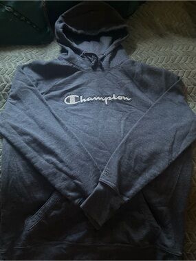Champion Grey Gray Pullover Hoodie with Script Logo